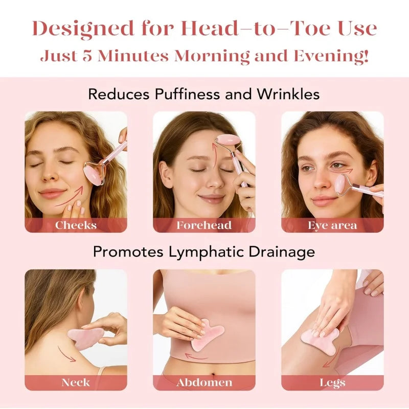 Kit Massage Visage Quartz Rose – Roller & Gua Sha