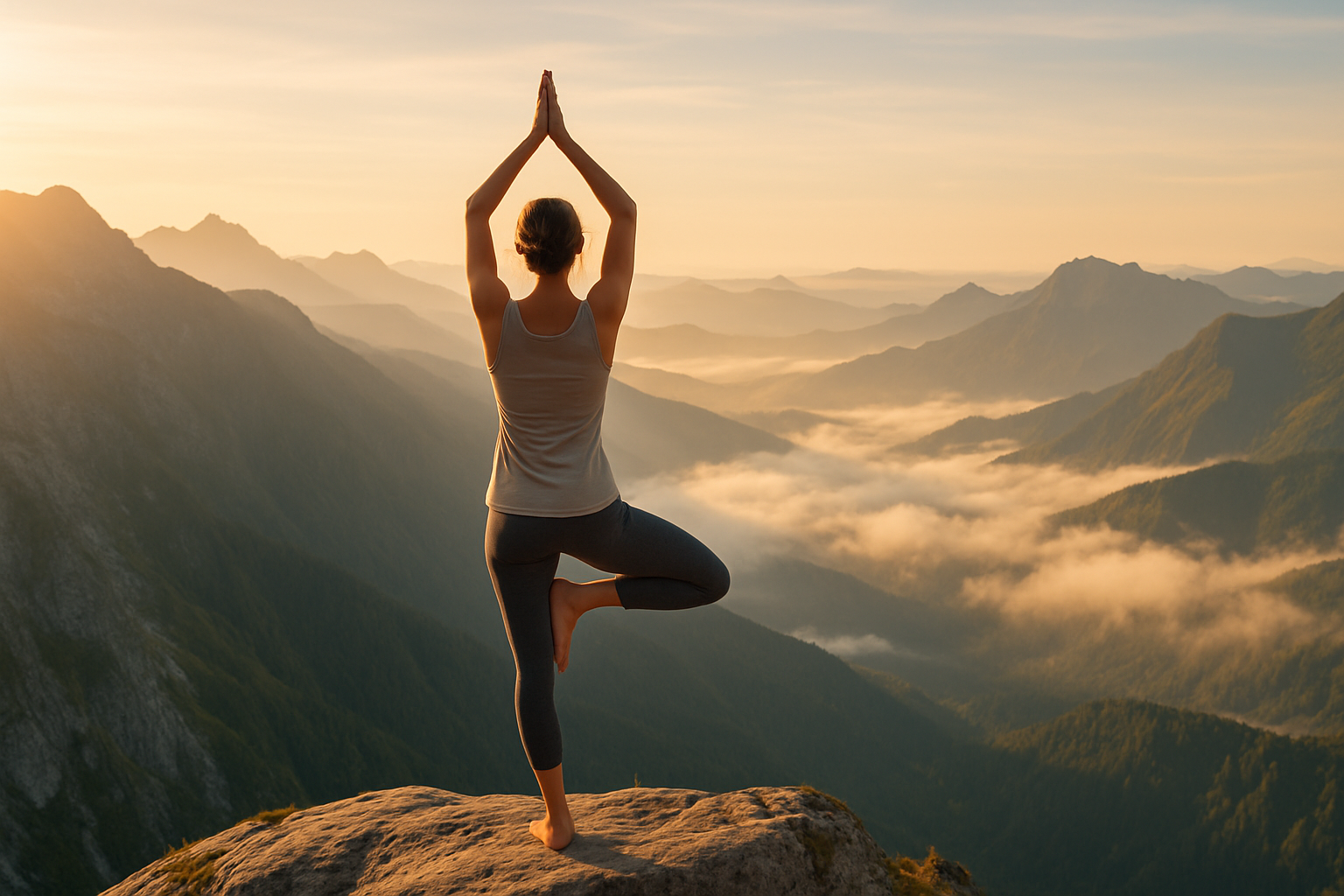 image de personne en montagne qui fait du yoga avec une belle vue