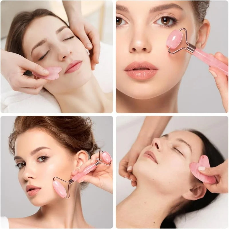 Kit Massage Visage Quartz Rose – Roller & Gua Sha